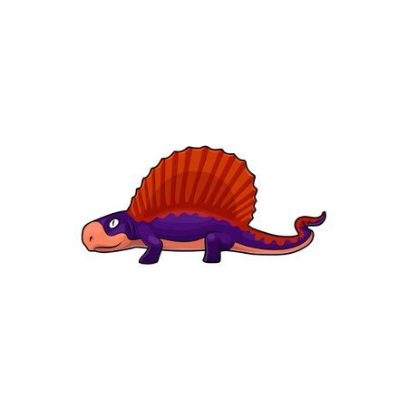 Spinosaurus isolated spine lizard, cartoon theropod dinosaur in blue and orange. Vector animal of prehistoric period, big ancient lizard. Dino with tall neural spines on back vertebrae of Spinosaurusのイラスト素材