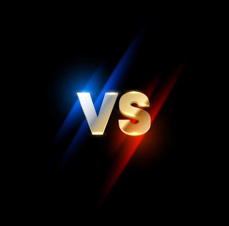 Versus vs sign, game or sport confrontation. Vector symbol separated on red and blue glow sides on black background. Sports game, fight or battle competition challenge, martial arts combat emblemのイラスト素材