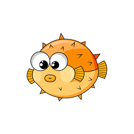 Fugu fish isolated japanese poison pufferfish funny cartoon character with cute face. Vector bogeo...