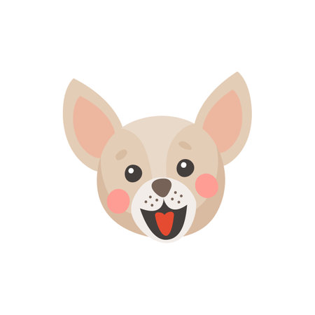 Chorkie puppy head portrait isolated face mask flat cartoon icon. Vector cute canine dog animal, t-shirt print design. Mixed-breed of Chihuahua and Yorkshire Terrier, funny emoji emoticon, pet friendのイラスト素材