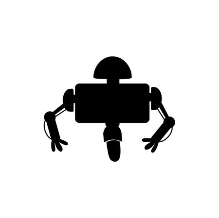 Robot bionic man isolated black silhouette of droid future assistant worker, sci fi alien. Vector electronic cyber machine, electronic futuristic character smart helper. Android toy on remote controlのイラスト素材