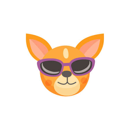 Terrier puppy dog in sunglasses isolated flat cartoon animal face mask. Vector friendly pet playful animal friend emoji emoticon in glasses on rest. Yorkshire airedale, australian terrier, jack russelのイラスト素材