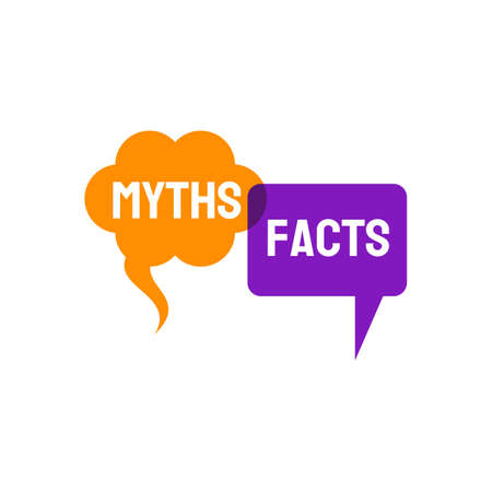 Myths and facts isolated cartoon speech bubbles. Vector disbelieve quiz, truth or lie quiz, fake or proof, untruth, superstition evidence reality show, rumor dishonest news, true and false badgeのイラスト素材