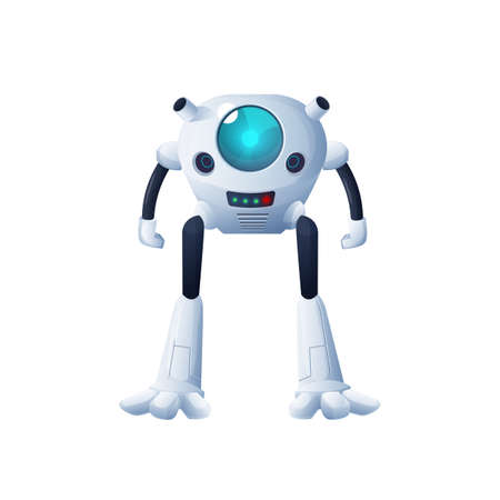 Robot humanoid, futuristic alien with body interface, hands and legs isolated cartoon character. Vector automation of the future, repair machine, artificial intelligence fiction character, sci fi computerのイラスト素材