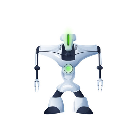 Robot with long hands, home repair machine isolated sci-fi white android, Vector artificial...