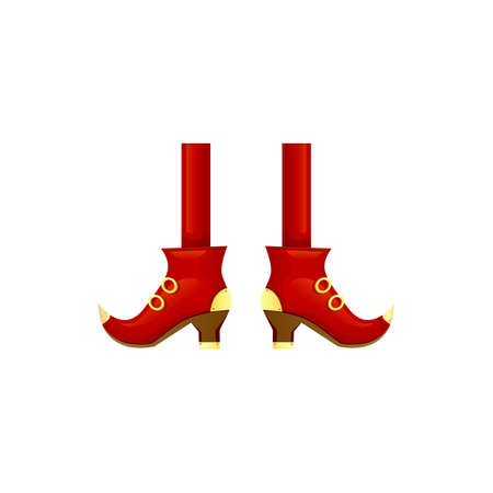 Xmas helper legs, Santa Claus shoes isolated limbs on high heels. Vector red feet in stockings and shoes , magical limbs. Fairy socks, Christmas character leg elements, carnival costume clothingのイラスト素材