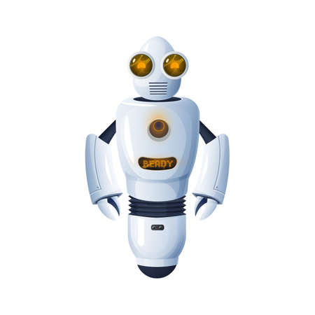 Future robot on one wheel, hands claws isolated robot hi-tech character. Vector modern stylish robotic cyborg, giant robot mechanical sci fi futuristic kids toy, humanoid robot smart helperのイラスト素材