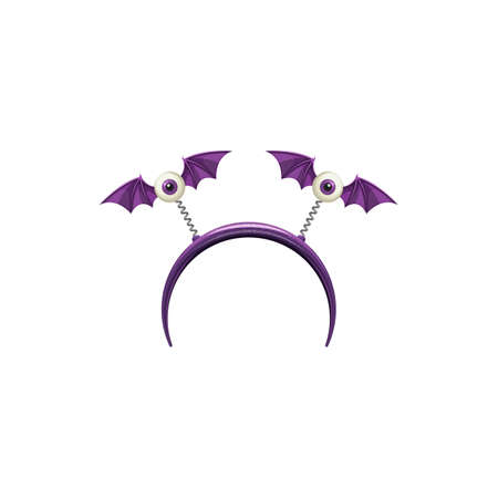 Headband eyeballs on springs with bat wings isolated Halloween creepy hair hoop. Vector head hoop with bat mouse ears. Spooky masquerade accessory on Halloween party, hair band party costume elementのイラスト素材
