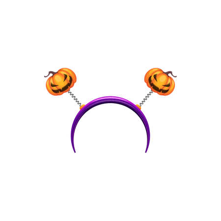 Hairband with pumpkins, headband decor isolated Halloween costume element. Vector orange horns of creepy pumpkins, spooky party accessories, creepy hat on masquerade, funny childish hair decorationの素材 [FY310182288907]