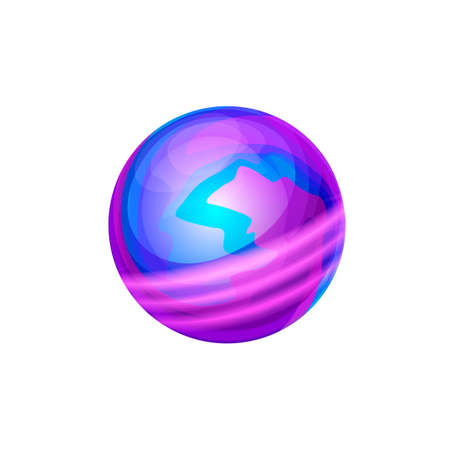 Fantasy space world, alien life planet isolated purple ball globe. Vector fantastic habitable asteroid, live core and lava. User interface UI or GUI design element, outer space sphere, game atmosphereのイラスト素材