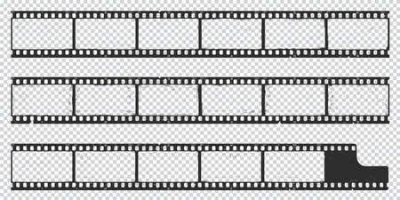 Film strip, long grunge filmstrip, old vintage movie reel frames, vector cinema video or photo tape. Grunge long film strip or movie camera negative roll with transparent backgroundのイラスト素材