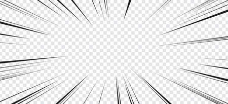 Manga transparent comic explosion, motion or movement effect, vector background. Manga anime cartoon radial speed lines and abstract pattern for comic book burst, flash ray or explode bang actionのイラスト素材