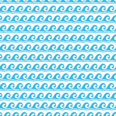 Sea and ocean surf wave seamless pattern background, vector blue wavy tide curls. Wavy curls and tidal flow splashes ornament, sea storm scallop curves and ocean flowing stream patternのイラスト素材