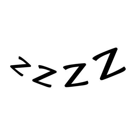 Vector bedtime snoring sleeper sign, sleeping text print doodle. Snore or dream nap sound, zzzz icon. Rest and relax zzzz emblem, snooze symbolのイラスト素材
