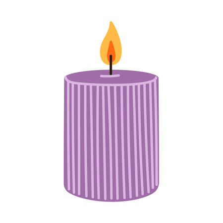 Meditation or religion candle, bath decoration object. Vector bathroom scented wax candle with burning lid, aromatic spa relaxation accessoryのイラスト素材
