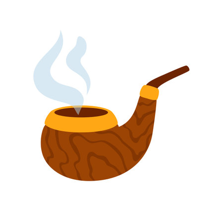 Smoking pipe with fume isolated tobacco pipe cartoon doodle. Vector wooden Sherlock pipe, symbol of tobacco smoking and smoker bad habitのイラスト素材