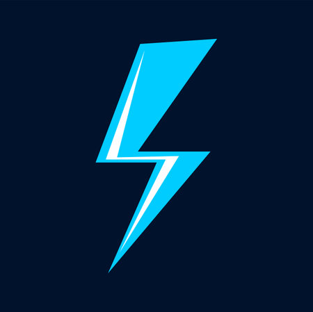 Flash, thunderbolt icon. Cartoon blue lightning. Vector rainstorm flare, thunder or charge sign. Spark magic hit at sky, rainstorm weather forecast symbolのイラスト素材