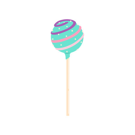 Realistic cake pop, vector lollipop candy, chocolate dessert food. Vector lolly with cream topping and swirls, delicious sweet cake on stickのイラスト素材