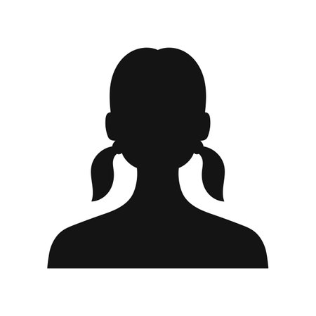Avatar profile of young woman, student girl picture character silhouette. Vector female with two tails hairstyle, schoolgirl student social media profileのイラスト素材