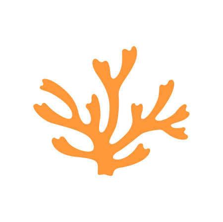 Yellow seaweed plant, soft or stony underwater plant, undersea fauna. Vector coral cartoon aquarium plant, seaweed decoration of sea bottomのイラスト素材