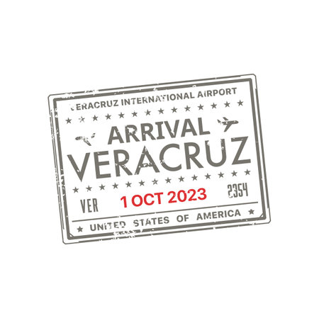 International travel visa passport stamp to Veracruz city of Mexico. Vector international airport arrival stamp Mexican country visa, ink sealのイラスト素材