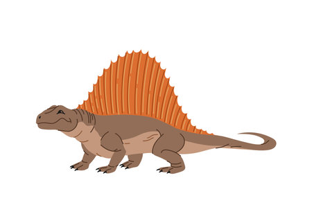 Spinosaurus isolated spine lizard, cartoon dinosaur cute character. Vector dino with tall neural spines on back. Animal of prehistoric period, big ancient lizardのイラスト素材
