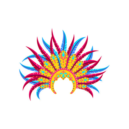 Cartoon head decoration of feathers, Barranquilla carnival holiday object. Vector colombian exotic feather headwear, folkloric celebration attributeのイラスト素材