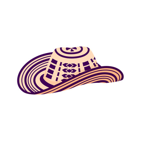 Barranquilla carnival holiday hat with tribal print, men headwear. Vector Garabato hat, Colombia traditional headwear, festive clothingのイラスト素材