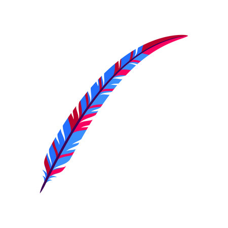 Colombia exotic feather in blue and red colors. Vector cartoon feather Barranquilla carnival holiday object, folkloric attribute, souvenir from south americaのイラスト素材
