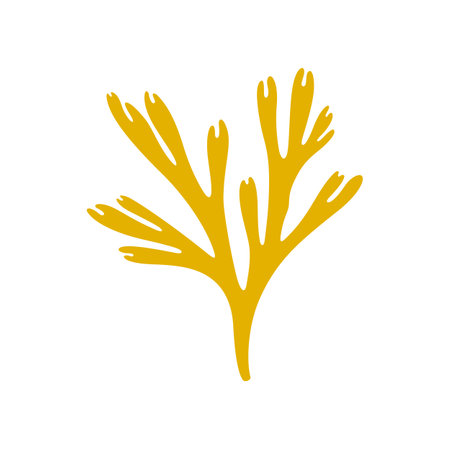 Yellow seaweed plant, galaxy coral, seaweed sea bottom decoration cartoon icon. Vector soft underwater plant, undersea fauna. Stony coral aquarium plantのイラスト素材