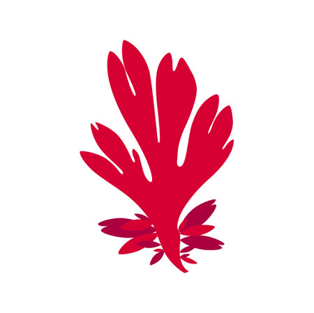 Soft coral with pink leaves, seabed decoration seaweed branch. Vector flora object at sea bottom. Underwater seaweed, aquatic exotic anemone plantのイラスト素材