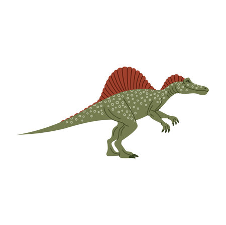Spinosaurus isolated spine lizard, cartoon theropod dinosaur. Vector animal of prehistoric period, big ancient lizard. Dino with tall neural spines on backのイラスト素材