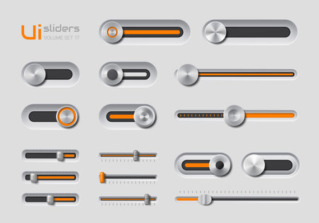 Ui slider bar buttons with adjustable knobs for controlling audio and video. Vector intuitive design elements for easy adjustments of volume and timeline, for multimedia content or software interfacesのイラスト素材