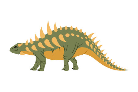 Polacanthus, spiked, ankylosaurian dinosaur cartoon prehistoric animal with spikes on back and tail, dino cartoon character. Vector herbivorous dinosaurのイラスト素材