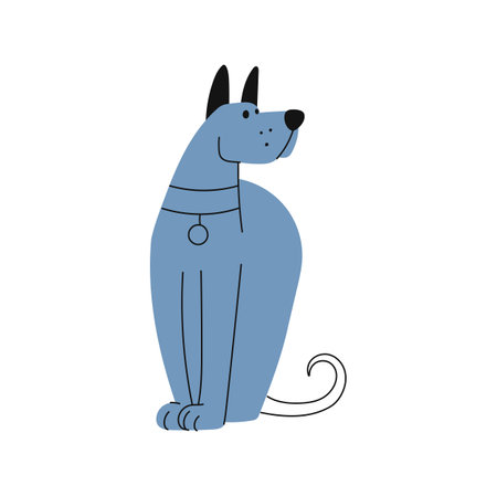 Portrait of hand drawn baby dog cute canine animal. Blue funny dog, cartoon puppy adorable pet animal, smiling canine personageのイラスト素材