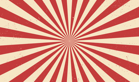 Circus background and spiral retro rays vector pattern. Vintage poster of red white sun or star burst radial lines with grunge texture, circus, carnival, summer fair or chapiteau backdropのイラスト素材