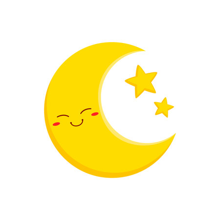 Sleeping moon and stars isolated funny cartoon characters, bedtime and insomnia sign. Vector weather forecast symbol night time signのイラスト素材