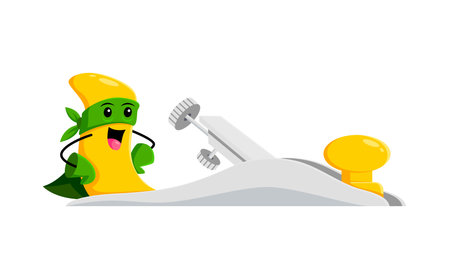 Cartoon jointer or plane tool superhero character. Isolated vector super hero carpentry instrument personage, mix of creativity, tech prowess, and caped charm, ready to save the day with precisionのイラスト素材