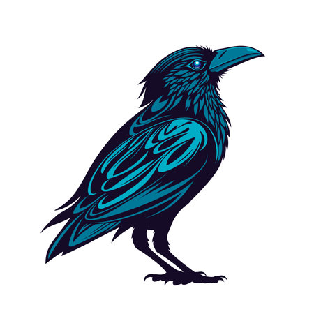 Generative ai Halloween raven bird mascot. Ai generated character. Isolated mysterious crow embodies intelligence and myth. With its dark feathers and piercing eyes, it represents a sense of wisdomの素材