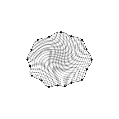 Fish net, isolated fishnet is a web-like tool for catching. Isolated 3d vector mesh of rounded shape with sinkers, woven from durable materials, it assists fishermen in hauling in their aquatic catchのイラスト素材