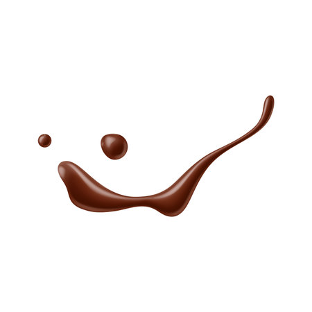 Chocolate sauce syrup drops, stain and swirl. Yogurt and hot cacao, sweet beverage or chocolate drink isolated 3d vector drip. Melted chocolate dessert splay realistic ripple or jet fizzのイラスト素材