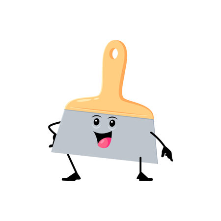 Cartoon funny putty knife diy, building, repair tool character. Isolated vector personage with lively grin, its blade poised for creative mischief, spread fun and artistic mayhem in world imaginationのイラスト素材