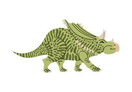 Chasmosaurus dinosaur cartoon character for kids toy or game, vector Jurassic reptile. Funny cute green dino or Chasmosaurus dinosaur with smile face for children prehistoric education or dino gameのイラスト素材