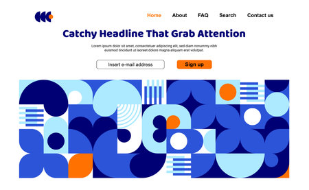 Landing page with modern abstract geometric bauhaus pattern. Vector web banner template in bright...