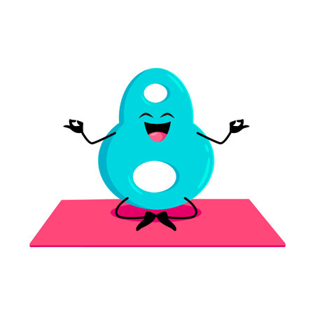 Cartoon math number eight character on yoga fitness sport. Isolated vector serene mathematical...