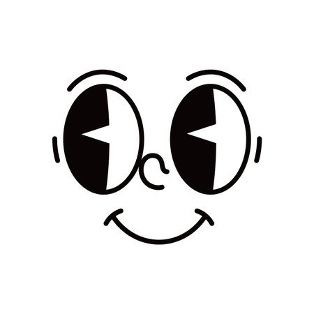 Cartoon funny comic groovy smile face emotion and retro cute emoji character. Isolated vector cartoonish personage with beaming, smiling face, contagious joyous expression, lighthearted cheerful vibesのイラスト素材