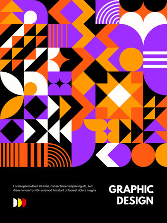 Modern abstract poster with geometric pattern. Vector vertical background, featuring dynamic bold shapes and vibrant hues. contemporary fusion of form and color, visually compelling and stylish designのイラスト素材