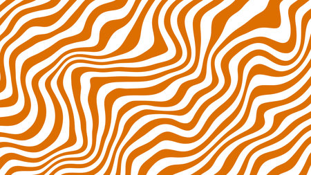 Abstract wavy pattern featuring caramel peanut swirls in white and orange. Vector psychedelic toffee texture background or wallpaper with undulating lines create a dynamic and visual illusion effectのイラスト素材
