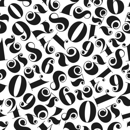 Vintage decorative numbers seamless pattern background, abstract vector. Numbers pattern with random math and school mathematics numerals or algebra numeric vintage digits collage for kids backgroundのイラスト素材