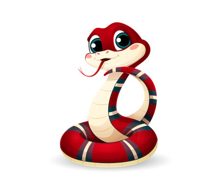 Cartoon snake character, Chinese lunar year 2025 zodiac animal. Isolated vector charming reptile with playful expression and sticking tongue, symbol of festive celebrations, and Asian cultural eventsのイラスト素材